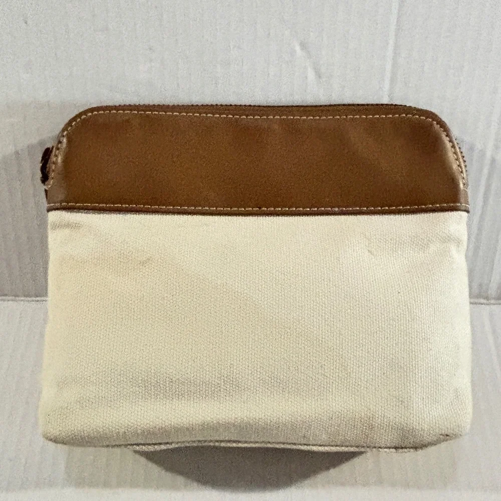 Chloe Canvas and Leather Cosmetic Pouch Cream Brown Zip Makeup Bag